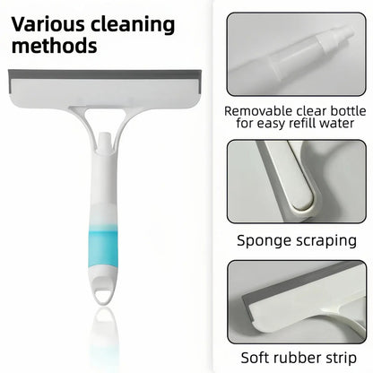 3 in 1 Window Cleaning Scraper, Squeegee and Scrubber with Spray, Multifunctional Household Cleaning Tool, Car Windshield Cleaner,Lightweight Silicone Microfiber Wipe